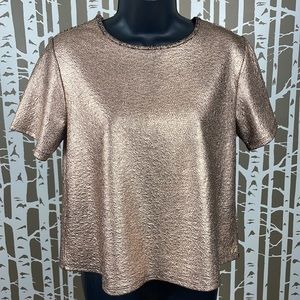 Metallic Crackled Effect Rose Gold Boxy Fit Short Sleeve Top size S